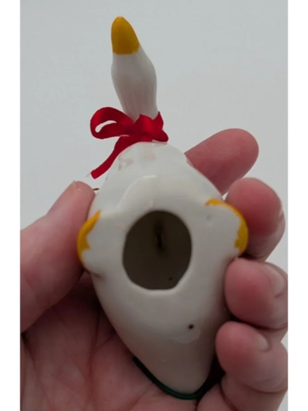 lot of 3 WHITE CERAMIC DUCK GOOSE geese w/RED BOW 2.5” ORNAMENT